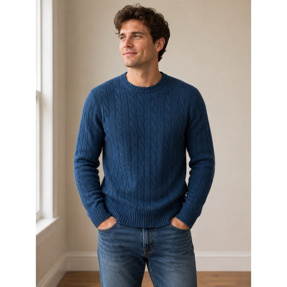 Brooks Brothers Mens Scottish Cashmere Cable Knit Sweater Blue Made in Italy M